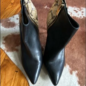 Black leather and snake skin leather booties